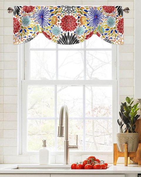 Vorhang, geometrisch, bunt, strahlende Blumen, Fenster, Wohnzimmer, Küche, Schrank, zum Binden, Volant, Stangentasche