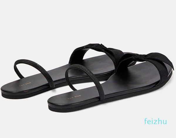Sıra Yay Slingback Moda Minimalist İpek Şeritler Bow Tie Orijinal Deri Düz Alt Sandalet Kadınlar Sandal Toka Plajı Ayakkabı 9539