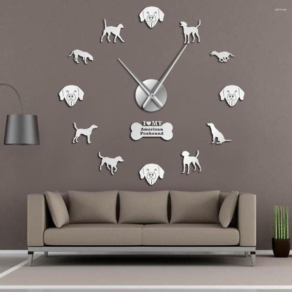 Orologi da parete American Foxhound Silhouette Orologio KIT FAI DA TE Adesivi adesivi senza cornice di razza canina Grandi