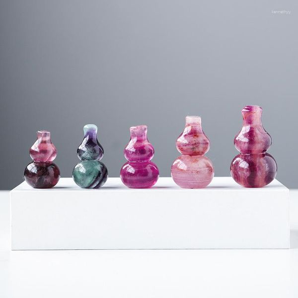 Bolsas para joias Cristal natural Doce Fluorita Cabaça Escultura Rosa Roxo Pingente DIY Enfeites decorativos