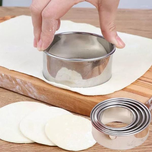 Stampi da forno 5/1 pezzi Stampo per biscotti Biscotti Stampo per gnocchi fai da te in acciaio inossidabile Utensile da taglio per la pelle Rotondo Stampo per dolci da pasticceria Gadget da cucina