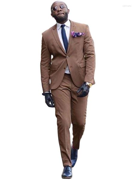Мужские костюмы темно-коричневая одежда мужская свадебная костюм Homme Man Blazer Bunders 2pcs Jacket Pants Judgroom Groomsmen