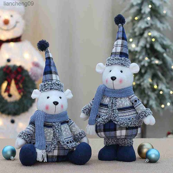 Weihnachten Schneemann Puppen Nette Blaue Bär Serie Weihnachten Ornament Santa Deer Spielzeug für Kinder Geschenk Neujahr Festival Dekoration L230620