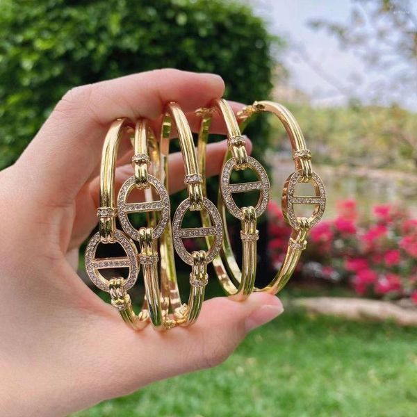 3pcs Bangle Geometric для женщин золотой цвет Crystal Cz Pave Metal Meal