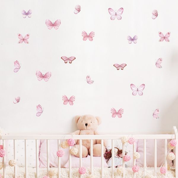 Adesivi murali 17 pezzi Farfalla acquerello per camera delle ragazze Decalcomanie camera da letto per bambini Living Baby Nursery Decor Wallpaper 230808