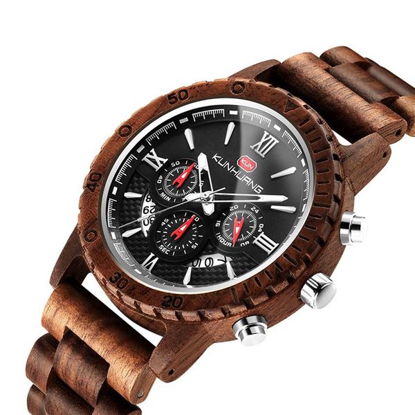 Hölzerne Herren Handgelenk Watch Women Ganzkol Saati Luxus stilvolle Holz -Uhren Chronograph Militärquarz Uhren Armbanduhr FO203C