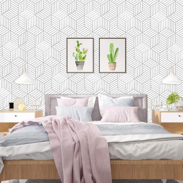 Wallpapers 10M Weißgold Tapete selbstklebende moderne geometrische metallische Wandpapier für Schlafzimmer Home Dekoration abnehmbar