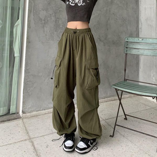 Calças femininas outono verão streetwear cargo mulheres calças de moletom casuais bolso solto cinza perna larga calça hip hop joggers