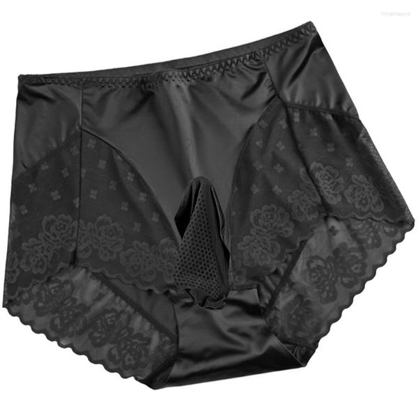 Mutande Uomo Sissy Lingerie Slip in raso di seta Biancheria intima sexy in pizzo trasparente Mutandine lisce ultrasottili Super elasticità