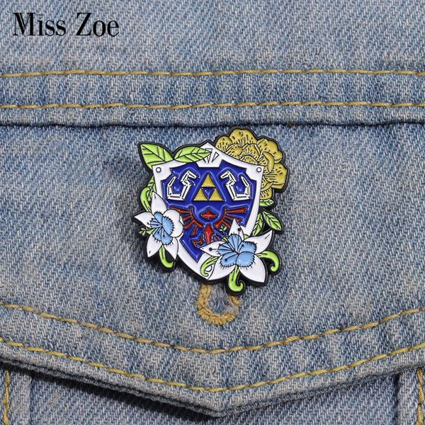 ZELDA SHIELD Emaille Pins Benutzerdefinierte Spiel Element Blue Shield Broschen Revers Abzeichen Cartoon Lustige Schmuck Geschenk für Kinder Freunde