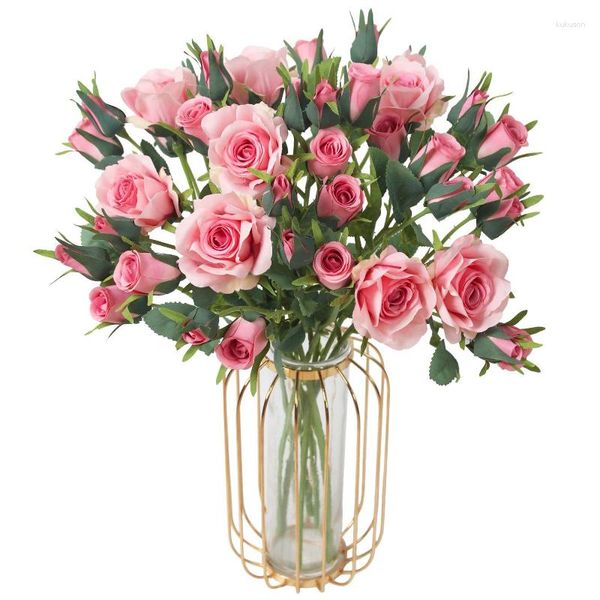 Flores decorativas 5 cabeças diy nupcial flor artificial ramo rosa peônia decoração para casa acessórios casamento seda