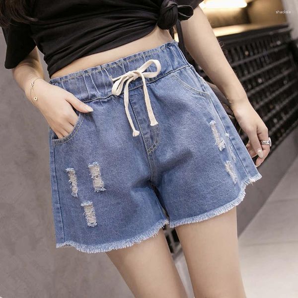 Shorts Feminino S-7XL Plus Size Jeans Jeans Hole Cintura Alta Solta Streetwear Casual Calças Largas C7288