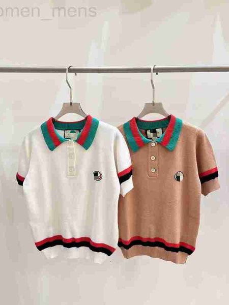 Damen-Polos-Designer Original 23 Summer New Contrast Polo Neck Knit Shirt Academy Style Slim Fit Short Sleeve Top TXZC
