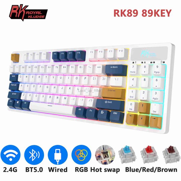 RK89 89 Tuşlar RGB Kablosuz Bluetooth Mekanik Klavye Tri-Mod BT5.0/2.4G/USB Tablet Masaüstü HKD230808 için Sıcak Değiştirilebilir Oyun Klavyeleri