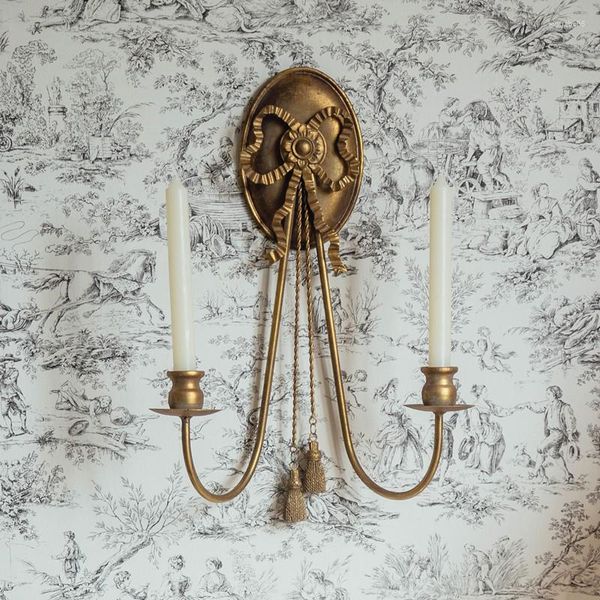 Castiçais Suporte de Ferro Vintage Conjunto Estético Casa de Luxo Metal Montado na Parede Portavelas Decorações para Casa Arte