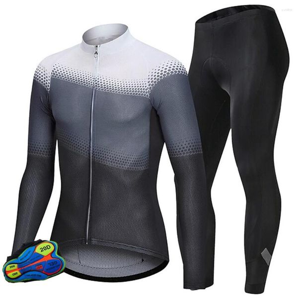 Set da corsa Mountain Bike Uomo MTB Road Tasca posteriore traspirante SportsQuick Dry Jersey Set da ciclismo a maniche lunghe in poliestere invernale