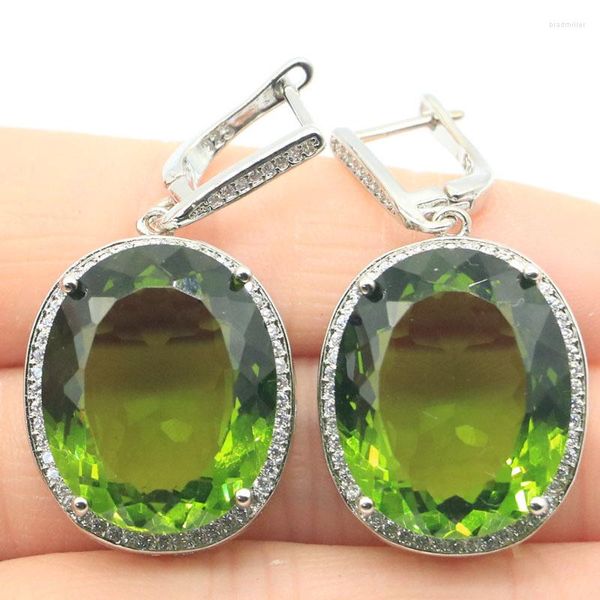 Orecchini pendenti 40x21mm Vendita grande ovale delicato taglio fine 17,5 g Creato peridoto verde Cz Donne Incontri Anello pendente in argento