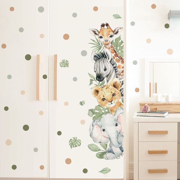Adesivos de parede porta fofos animais da selva elefante girafa adesivo aquarela para quarto de crianças decalques de berçário para decoração de casa 230808