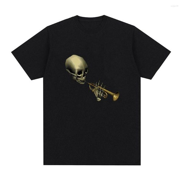 Camisetas Masculinas Engraçadas Spooky Skeltal Trompete T-shirts Masculinas Vintage de Alta Qualidade T-shirts Verão Homens Mulheres Moda Algodão Puro Gola Redonda Curto