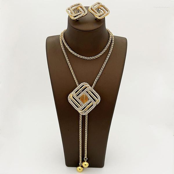 Halskette Ohrringe Set Pullover Lange Kette Ohrring Für Frauen Einstellbare Länge Dubai Gold Farbe Schmuck Hochzeit Party Zubehör