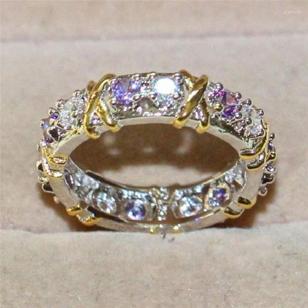 Anelli a grappolo Anello da donna in argento sterling 925 con tanzanite viola Coppia in oro giallo con croce eterna Anello nuziale per gioielli da donna Taglia 5-10