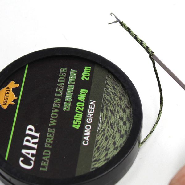 Linha trançada 20m Linha de pesca de carpa trançada sem núcleo de chumbo Carpa Leader Line Camo Green Mainline Leadcore para Carp Rig Chod Helicopter Rig 230807