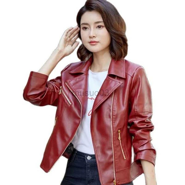 Damen Leder Kunstleder 6XL Big Size Lederjacke weiblich NEU 2023 Herbst Frühling Damen Moto Biker Mantel Weinrot Schwarz PU Leder Reißverschluss Oberbekleidung HKD230808