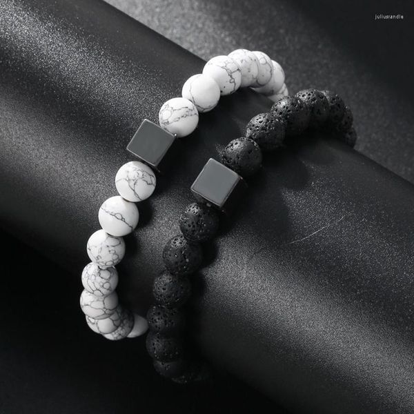Связанные браслеты натуральные белые бирюзовые лавы из бисера браслет квадрат квадрат черный железной камень эластичные украшения для женщин