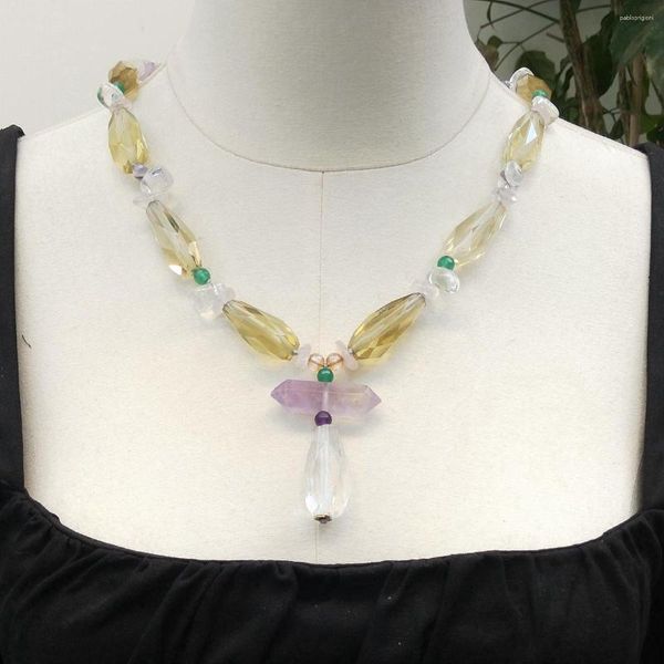 Collane con ciondolo Lii Ji Colore giallo Collana da donna 61cm Limone Quarzi Agate Ametiste Gioielli in vendita