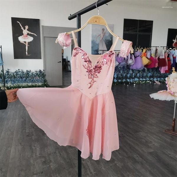 Sahne Giyim Çocuk Kızlar Özel Boyut Performans Şeftali Lirik Dans Elbise Bale Kostümleri