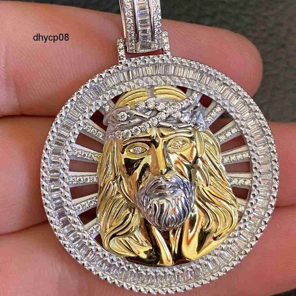 Tasarımcı Takı Buzlandı Büyük Moissanite Baget Madalyon Gerçek 925 Gümüş 10K Altın Takı İsa Parça Kolye Kolye