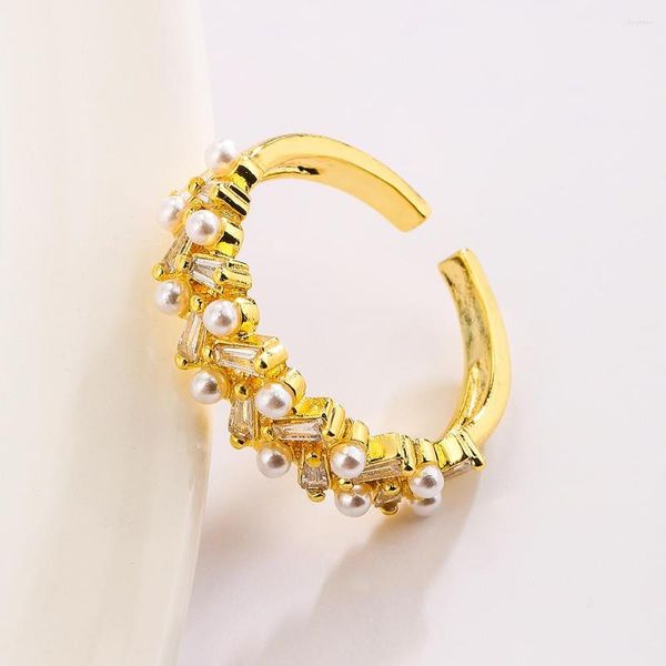 Cluster Ringe Cmoonry Mode Gold Farbe Schmetterling CZ Perle Hochzeit Für Elegante Frauen Engagement Schmuck Versprechen Geschenk