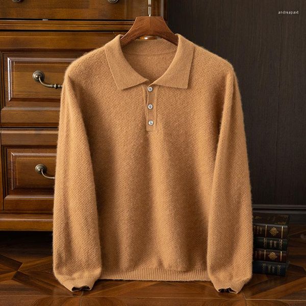 Maglioni da uomo Moda Polo Colletto Autunno Inverno Allentato Casual Morbido Caldo Maglione di capra in cashmere Pullover lavorato a maglia