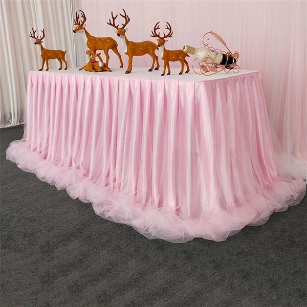 Saia de mesa de casamento chiffon organza para toalha de mesa festa de casamento festa de aniversário chá de bebê banquete decoração rodapé de mesa 2012190