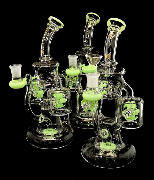 Einzigartige Wasserpfeifen-Bongs mit Doppelfunktion, Recycler, Dab-Rigs, Perkolator-Wasserbongs, berauschende Glas-Wasserpfeifen, Bohrinsel-Schüssel, 14 mm