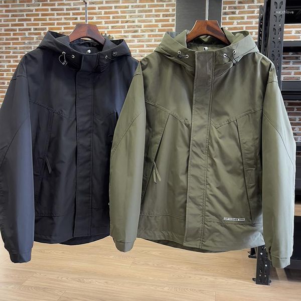 Chaquetas de otoño para hombre, ropa informal estilo Cargo con capucha, moda coreana, abrigos holgados informales negros, Tops, ropa de exterior para hombre