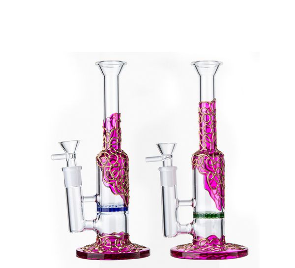 Bongs de vidro roxo Oil Dab Rigs Bong Honeycomb Perc Heady Glass Bongs 14mm Joint Water Pipes Cachimbos de água verde e azul Pequeno Mini Rig com Tigela