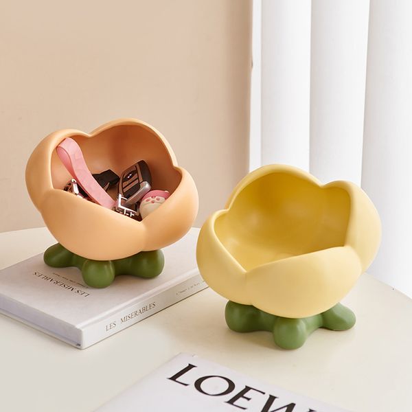 Dekorative Objekte Figuren Keramik Ablagetablett Tulpe Blume Desktop Ornament Obstschale Bonbonglas Behälter Schlüsselplatte Schreibtischdekoration 230809