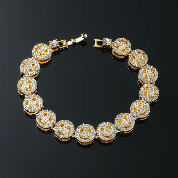 Braccialetti con ciondoli firmati da uomo Hip Hop Face Smile Designer in oro 18 carati con diamanti in argento pieno di diamanti Night Club Gioielli con bracciale rigido di lusso