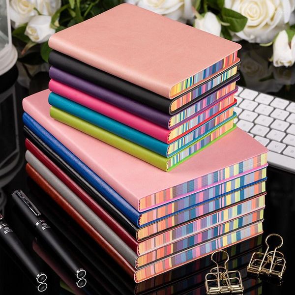 Caderno de notas fofo com borda de arco-íris de rosto macio Personalização de bloco de notas de cor simples Livro de diário de couro engrossado