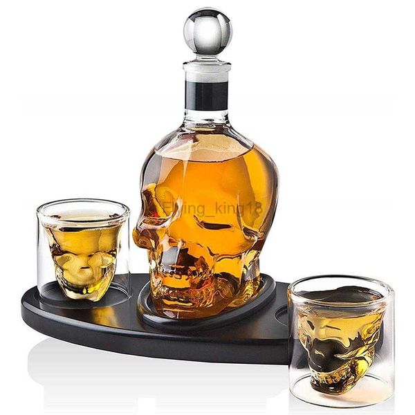 Kreatives Totenkopfglas Whisky Wodka Weinkristallflasche Spirituosenbecher transparente Weintrinkbecher Bar Home Schnapsgläser Set HKD230809