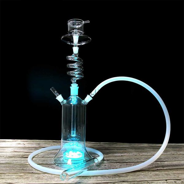 New Twirl Glass Shisha Rotating Narghilè Spiral Chicha Water Proof Led Remote Control Fruit Nargile Ice Pipa HKD230809