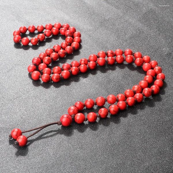 Strand Red Howlite Turquoises Stone Colares Men Women 8mm Natural Round Beads Mala Wrap Bracelet Handmade Knotd Bangles Para Jóias