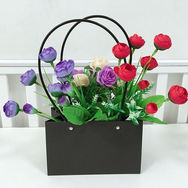 Confezioni regalo Portafogli impermeabile portatile Sacchetto quadrato di carta Fiorista Pratiche borse per fiori Mini Bomboniere per feste Rose Conservazione