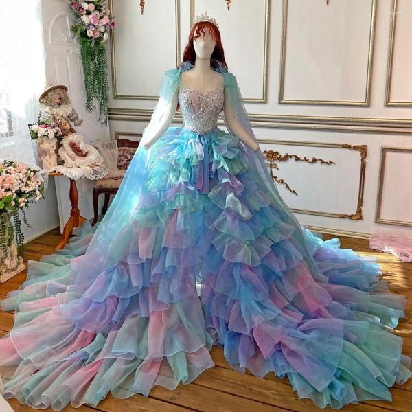 Casual Kleider 2023 Designer Mesh Prom Party Kleider Abnehmbare Schleppe Hübsche Bunte Tüll Perlen Pageant Kleid Luxus Rüschen Formal