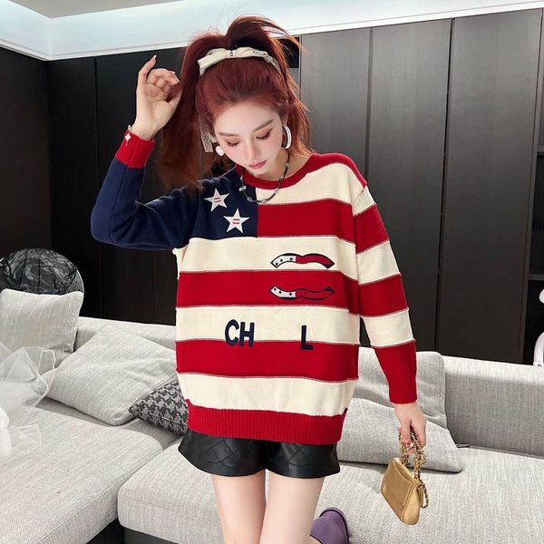 Moda Tasarımcı Sweater Kadın Sweaters Jumper Beş Noktalı Yıldız Nakış Streak Sweater Örme Klasik Retro Koç Kükmesi Sonbahar Kış Sıcak Jumper'ları Koru