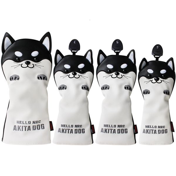 Outros produtos de golfe Golf Headcover Cute Akita Golf Club Head Cover para Driver Fairway Hybrid Putter PU Protetor de Couro Capas de Madeira 230808