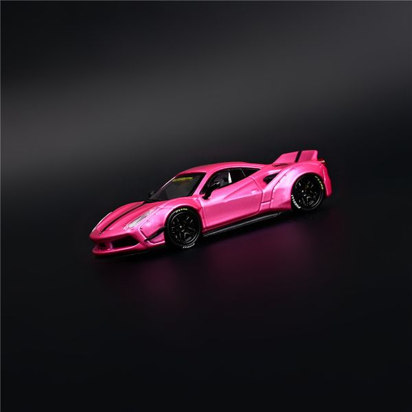 Druckguss-Modellauto CM Model 164 LBWK 488 GTB Rosa Luxus-Sport-Renn-Supersportwagen Druckguss-Spielzeug Liberty Walk-Modellautofahrzeug mit Display-Box 230809