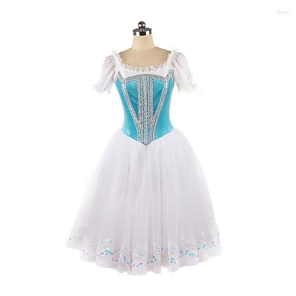 Vestuário de Palco Profissional de Alta Qualidade Ternura Tamanho Personalizado Crianças Meninas Adulto Mulher Performance Lake Blue Ballet Romântico Tutu