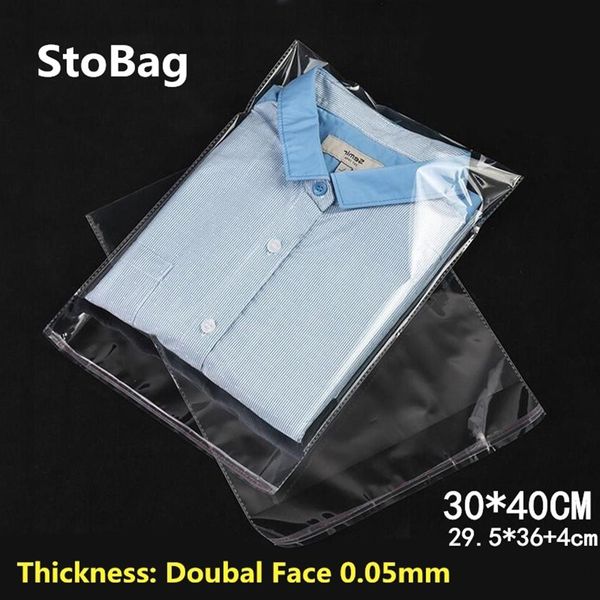 StoBag 100 pçs 30 40 cm Transparente Autoadesivo Plástico OPP Resselável Poli Celofane Sacos para Roupas Embalagem Transparente Saco de Presente Y1202255z